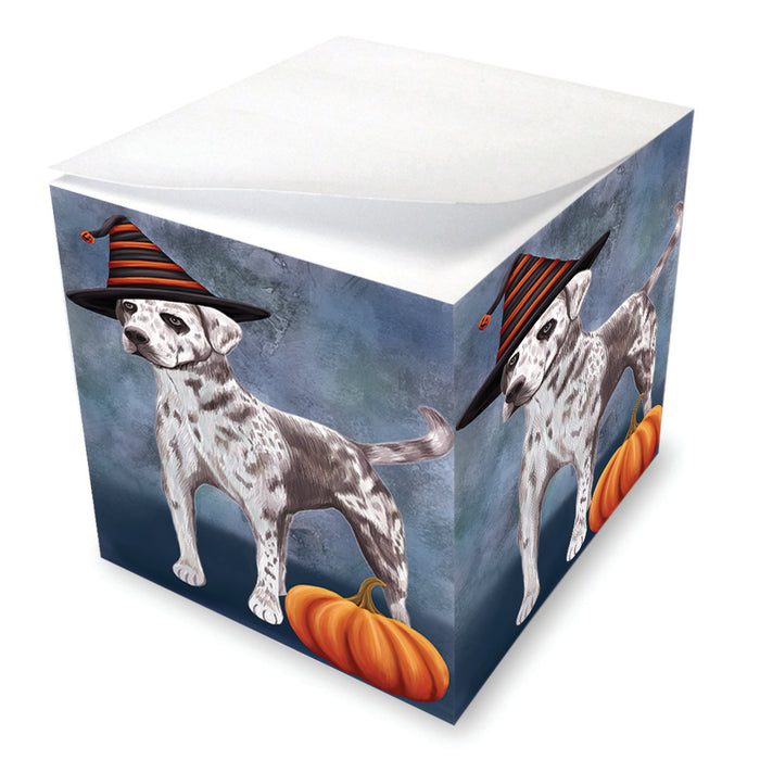 Happy Halloween Louisiana Catahoula Dog Wearing Witch Hat with Pumpkin Note Cube NOC56548