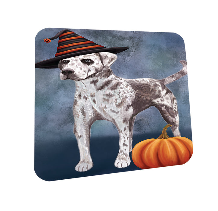 Happy Halloween Louisiana Catahoula Dog Wearing Witch Hat with Pumpkin Coasters Set of 4 CST54860