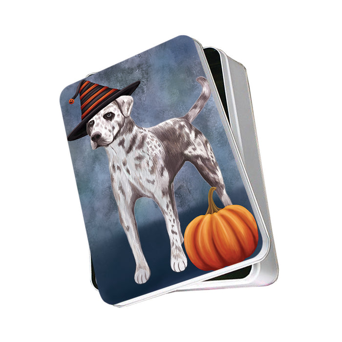 Happy Halloween Louisiana Catahoula Dog Wearing Witch Hat with Pumpkin Photo Storage Tin PITN54845
