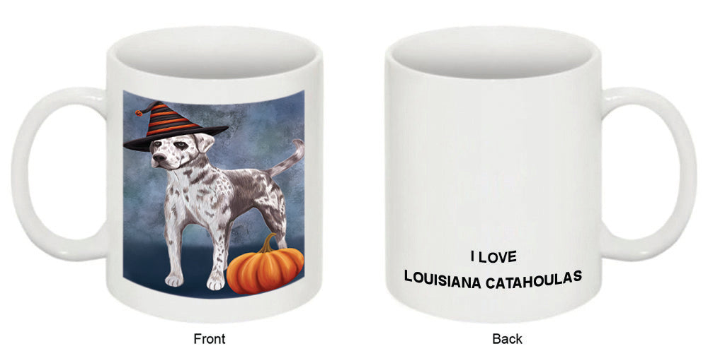 Happy Halloween Louisiana Catahoula Dog Wearing Witch Hat with Pumpkin Coffee Mug MUG50300