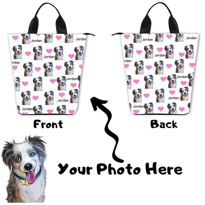 Custom Add Your Photo Here PET Dog Cat Photos on Nylon Lunch Tote Bag