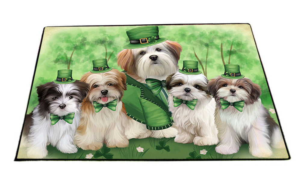 St. Patricks Day Irish Family Portrait Malti Tzus Dog Floormat FLMS49722