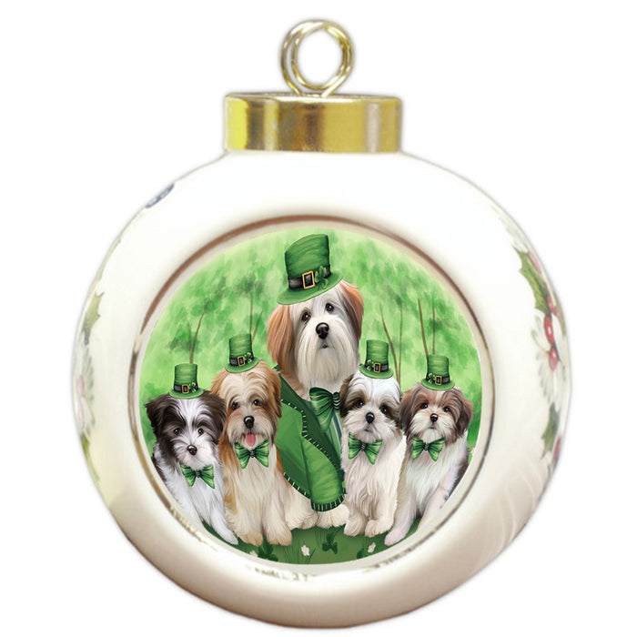 St. Patricks Day Irish Portrait Malti Tzus Dog Round Ball Christmas Ornament RBPOR49332
