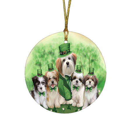 St. Patricks Day Irish Portrait Malti Tzus Dog Round Flat Christmas Ornament RFPOR49323