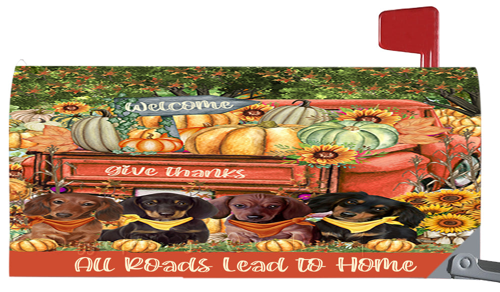 All Roads Lead to Home Orange Truck Harvest Fall Pumpkin Dachshund Dog Magnetic Mailbox Cover