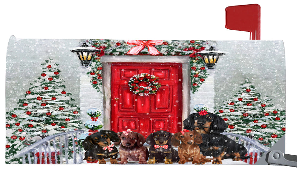 Christmas Holiday Welcome Red Door Dachshund Dog Magnetic Mailbox Cover