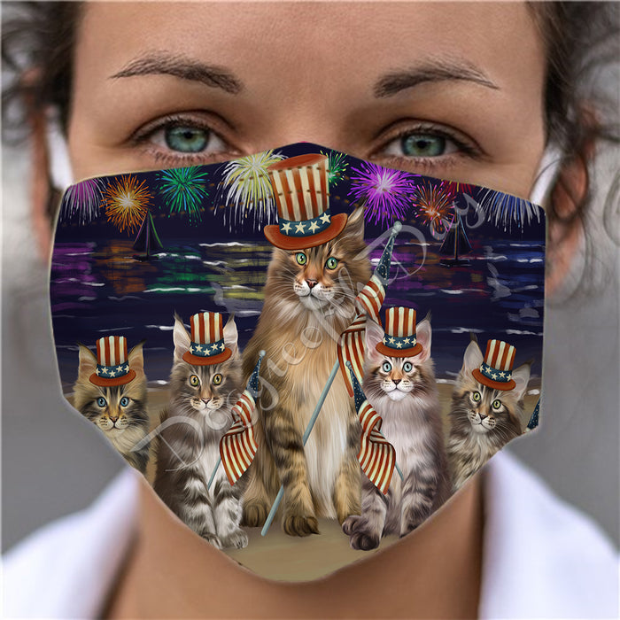 4th of July Independence Day Maine Coon Cats Face Mask FM49419