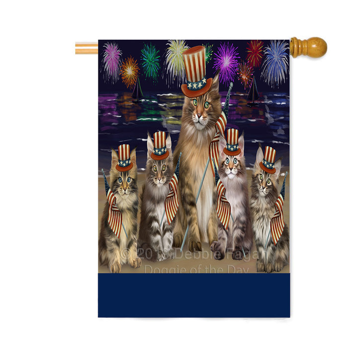Personalized 4th of July Firework Maine Coon Cats Custom House Flag FLG-DOTD-A58028