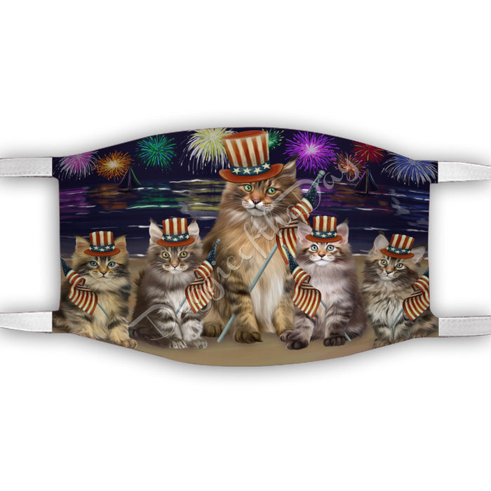 4th of July Independence Day Maine Coon Cats Face Mask FM49419