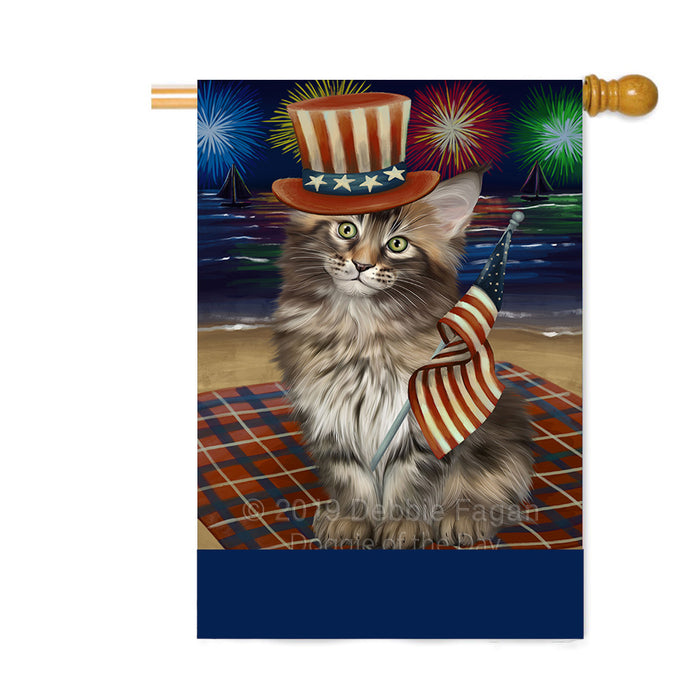 Personalized 4th of July Firework Maine Coon Cat Custom House Flag FLG-DOTD-A58029