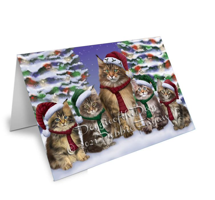 Christmas Family Portrait Maine Coon Cat Handmade Artwork Assorted Pets Greeting Cards and Note Cards with Envelopes for All Occasions and Holiday Seasons
