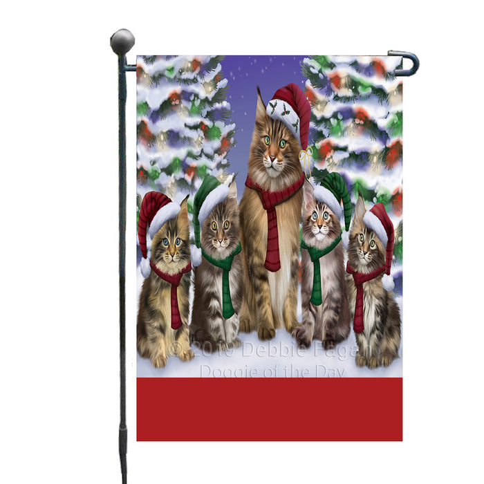 Personalized Christmas Happy Holidays Maine Coon Cats Family Portraits Custom Garden Flags GFLG-DOTD-A59130