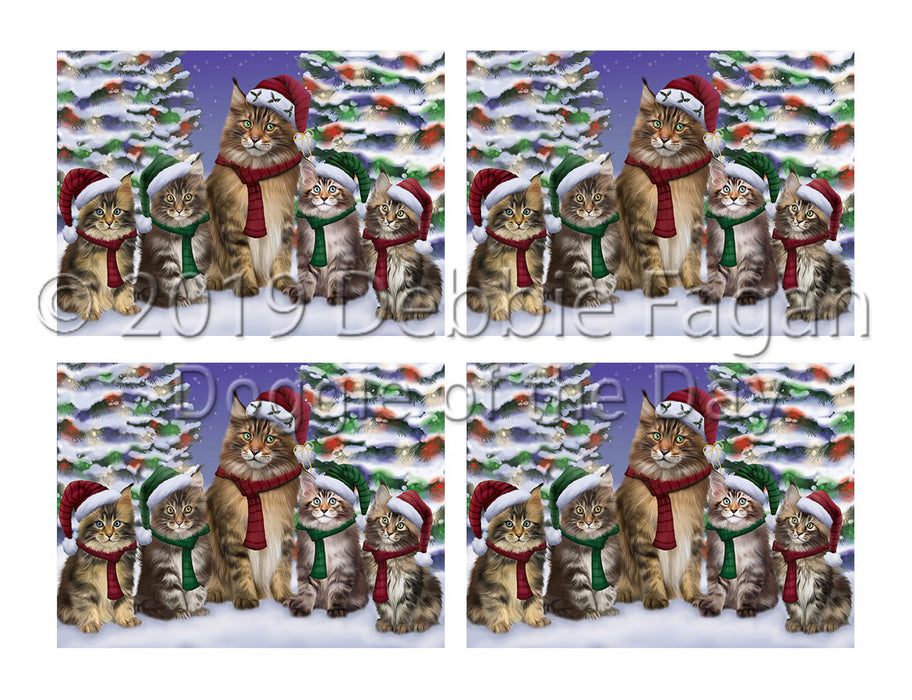 Maine Coon Cats Christmas Family Portrait in Holiday Scenic Background Placemat