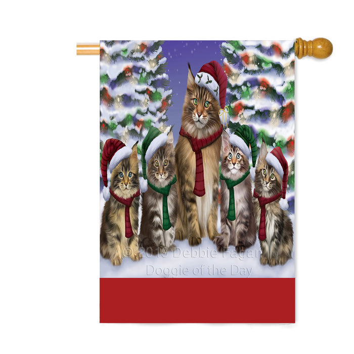 Personalized Christmas Happy Holidays Maine Coon Cats Family Portraits Custom House Flag FLG-DOTD-A59186