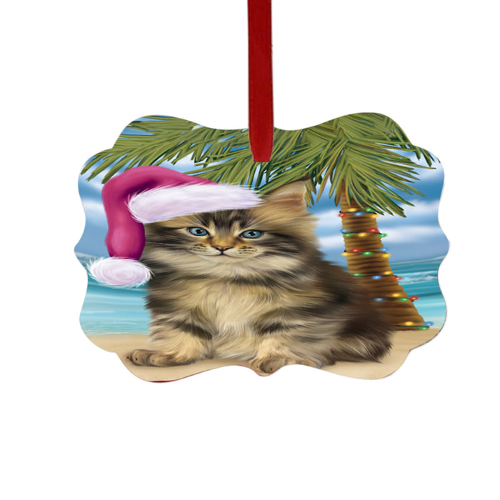 Summertime Happy Holidays Christmas Maine Coon Cat on Tropical Island Beach Double-Sided Photo Benelux Christmas Ornament LOR49382