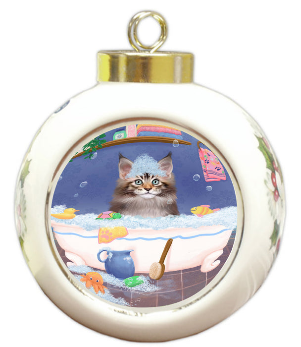 Rub A Dub Dog In A Tub Maine Coon Cat Round Ball Christmas Ornament RBPOR58619