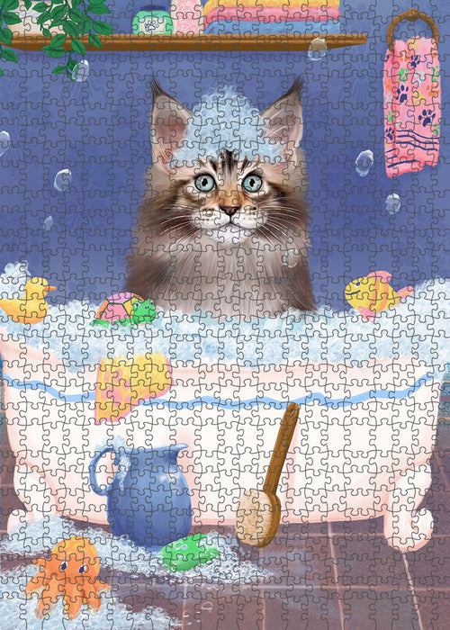 Rub A Dub Dog In A Tub Maine Coon Cat Portrait Jigsaw Puzzle for Adults Animal Interlocking Puzzle Game Unique Gift for Dog Lover's with Metal Tin Box PZL307