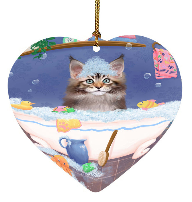 Rub A Dub Dog In A Tub Maine Coon Cat Heart Christmas Ornament HPORA58635