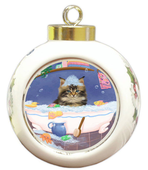 Rub A Dub Dog In A Tub Maine Coon Cat Round Ball Christmas Ornament RBPOR58620
