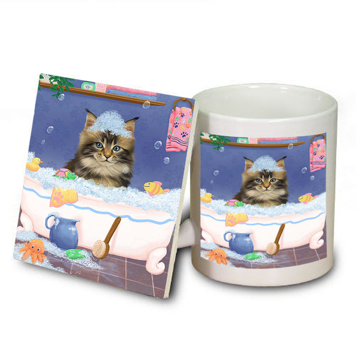 Rub A Dub Dog In A Tub Maine Coon Cat Mug and Coaster Set MUC57388