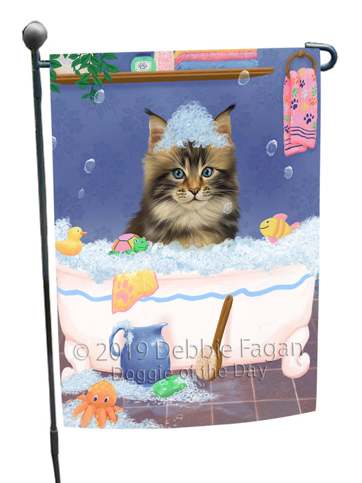 Rub A Dub Dog In A Tub Maine Coon Cat Garden Flag GFLG66252