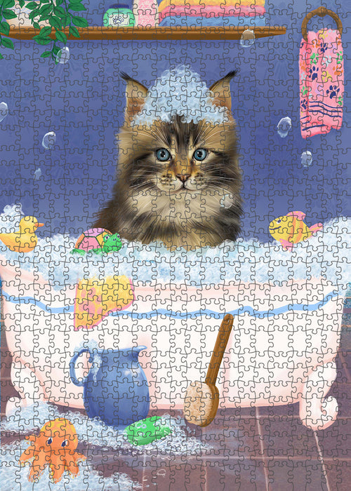 Rub A Dub Dog In A Tub Maine Coon Cat Portrait Jigsaw Puzzle for Adults Animal Interlocking Puzzle Game Unique Gift for Dog Lover's with Metal Tin Box PZL308