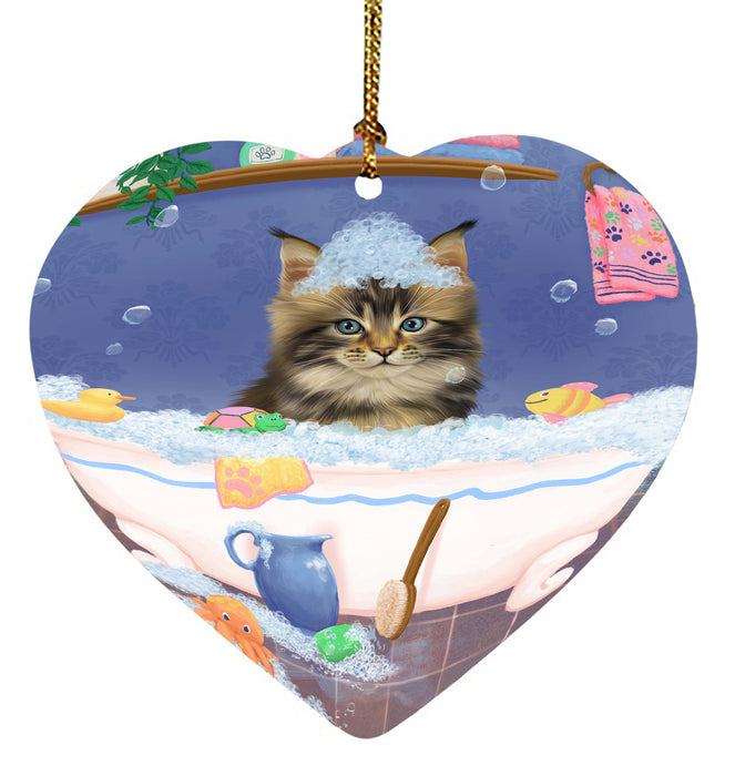 Rub A Dub Dog In A Tub Maine Coon Cat Heart Christmas Ornament HPORA58636