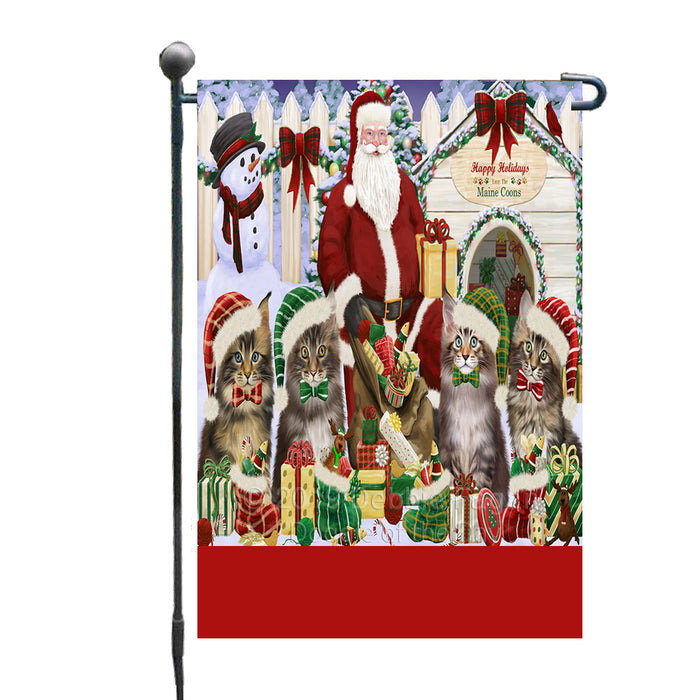Personalized Happy Holidays Christmas Maine Coon Cats House Gathering Custom Garden Flags GFLG-DOTD-A58537