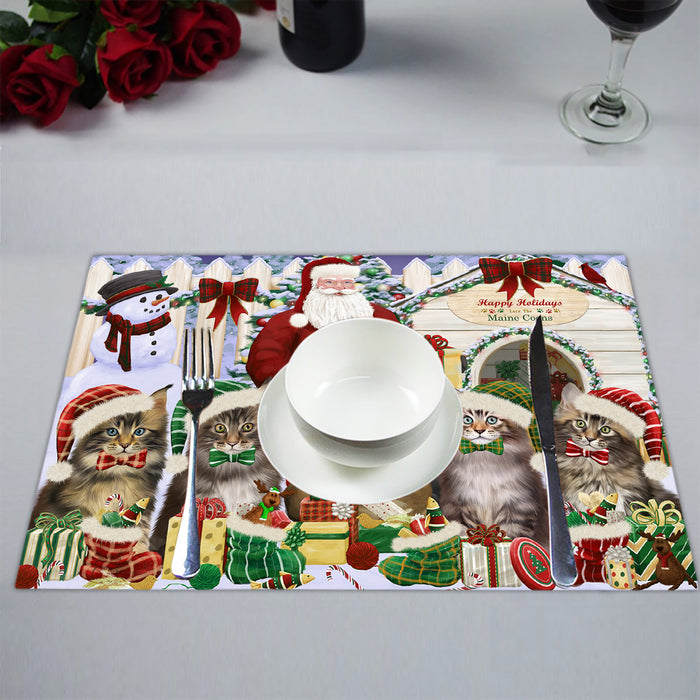 Happy Holidays Christmas Maine Coon Cats House Gathering Placemat