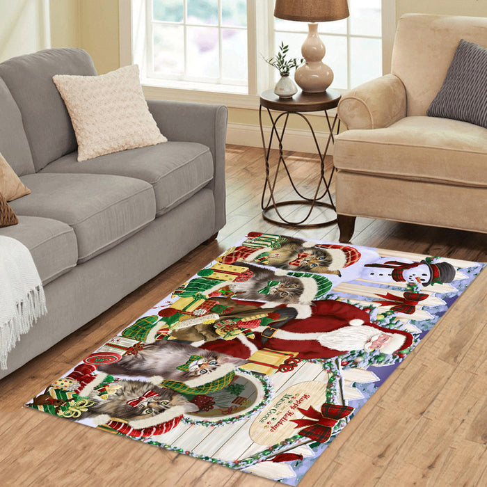 Happy Holidays Christma Maine Coon Cats House Gathering Area Rug