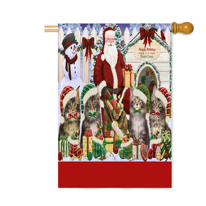 Personalized Happy Holidays Christmas Maine Coon Cats House Gathering Custom House Flag FLG-DOTD-A58593
