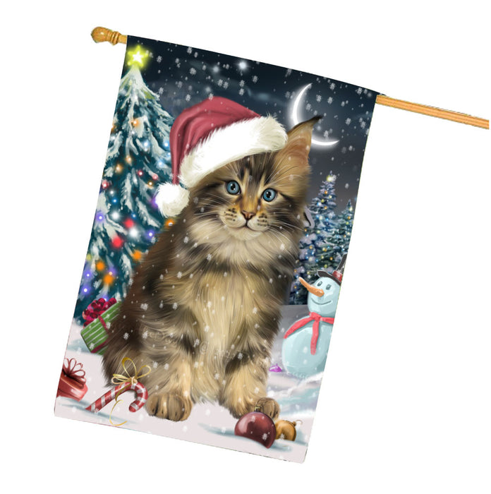 Have a Holly Jolly Christmas Maine Coon Cat House Flag Outdoor Decorative Double Sided Pet Portrait Weather Resistant Premium Quality Animal Printed Home Decorative Flags 100% Polyester FLG67877
