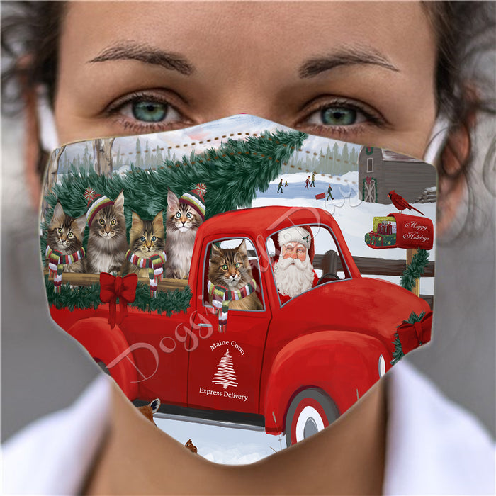 Christmas Santa Express Delivery Red Truck Maine Coon Cats Face Mask FM48454