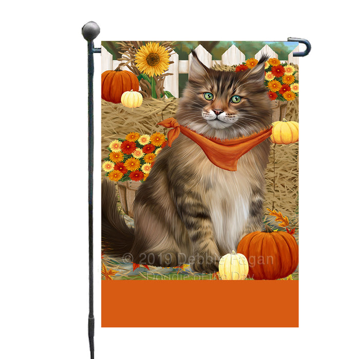 Personalized Fall Autumn Greeting Maine Coon Cat with Pumpkins Custom Garden Flags GFLG-DOTD-A61967