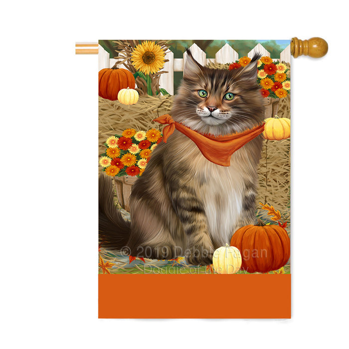 Personalized Fall Autumn Greeting Maine Coon Cat with Pumpkins Custom House Flag FLG-DOTD-A62023