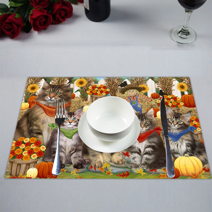 Fall Festive Harvest Time Gathering Maine Coon Cats Placemat