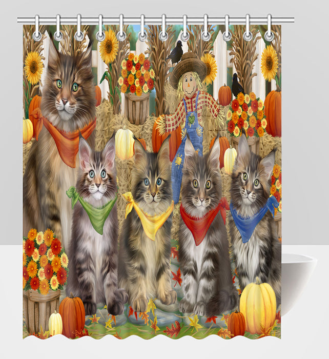 Fall Festive Harvest Time Gathering Maine Coon Cats Shower Curtain