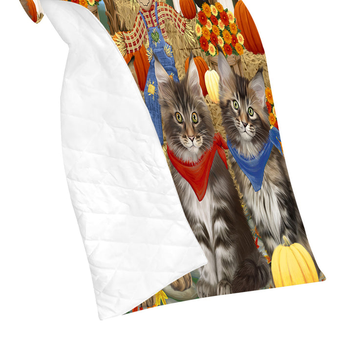 Fall Festive Harvest Time Gathering Maine Coon Cats Quilt