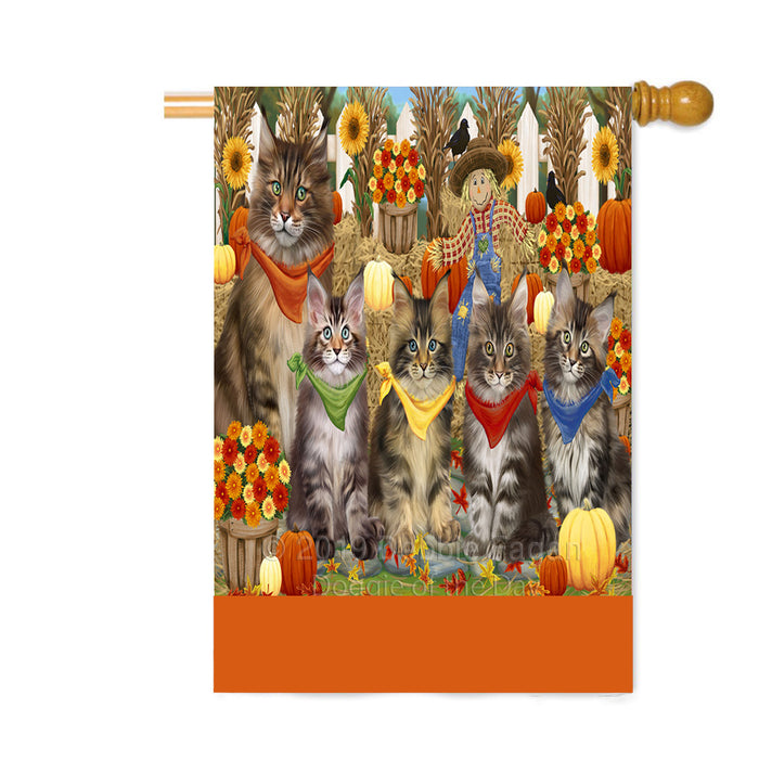 Personalized Fall Festive Gathering Maine Coon Cats with Pumpkins Custom House Flag FLG-DOTD-A62024