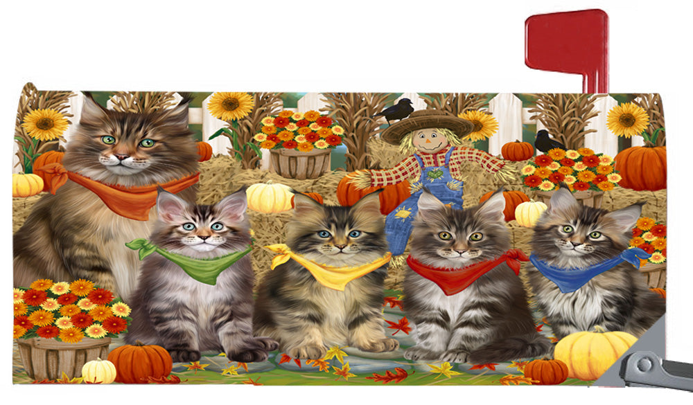 Fall Festive Harvest Time Gathering Maine Coon Cats 6.5 x 19 Inches Magnetic Mailbox Cover Post Box Cover Wraps Garden Yard Décor MBC49096