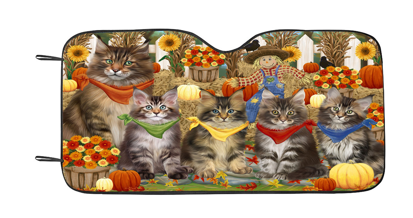Fall Festive Harvest Time Gathering Maine Coon Cats Car Sun Shade