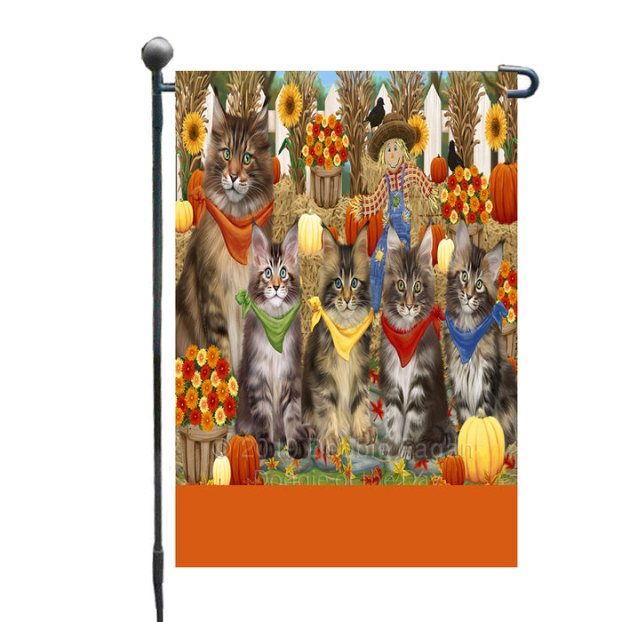 Personalized Fall Festive Gathering Maine Coon Cats with Pumpkins Custom Garden Flags GFLG-DOTD-A61968