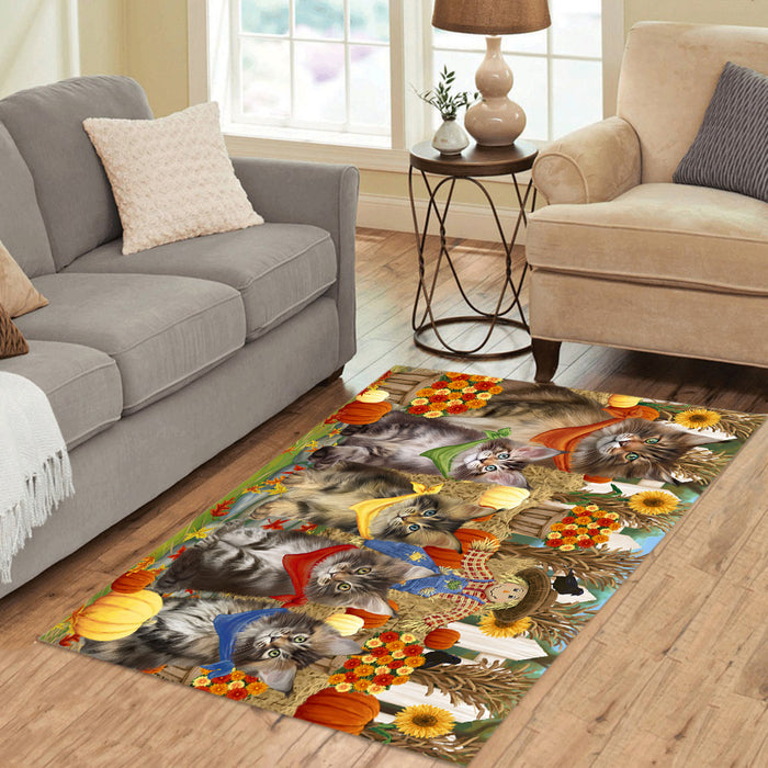 Fall Festive Harvest Time Gathering Maine Coon Cats Area Rug