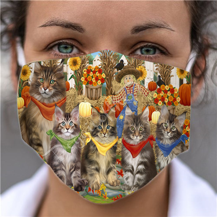 Fall Festive Harvest Time Gathering  Maine Coon Cats Face Mask FM48551