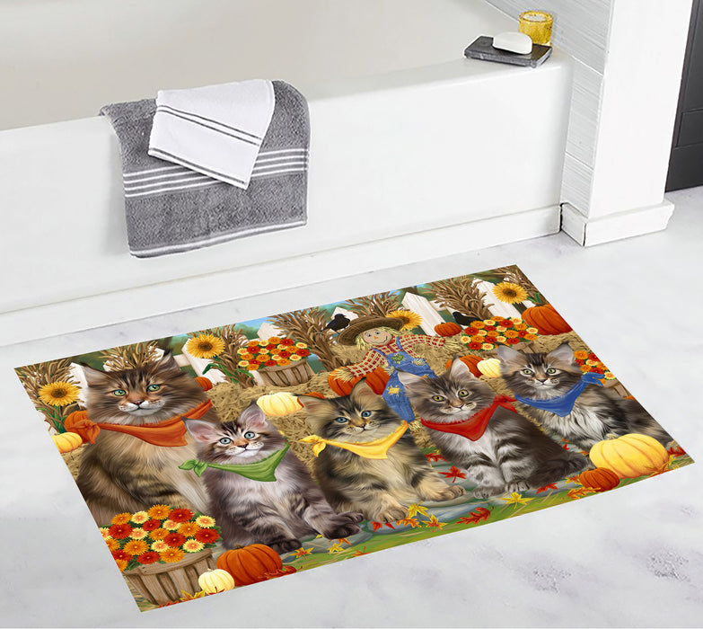 Fall Festive Harvest Time Gathering Maine Coon Cats Bath Mat