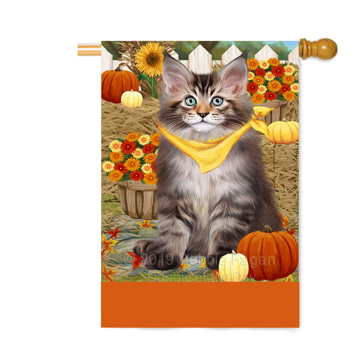 Personalized Fall Autumn Greeting Maine Coon Cat with Pumpkins Custom House Flag FLG-DOTD-A62025