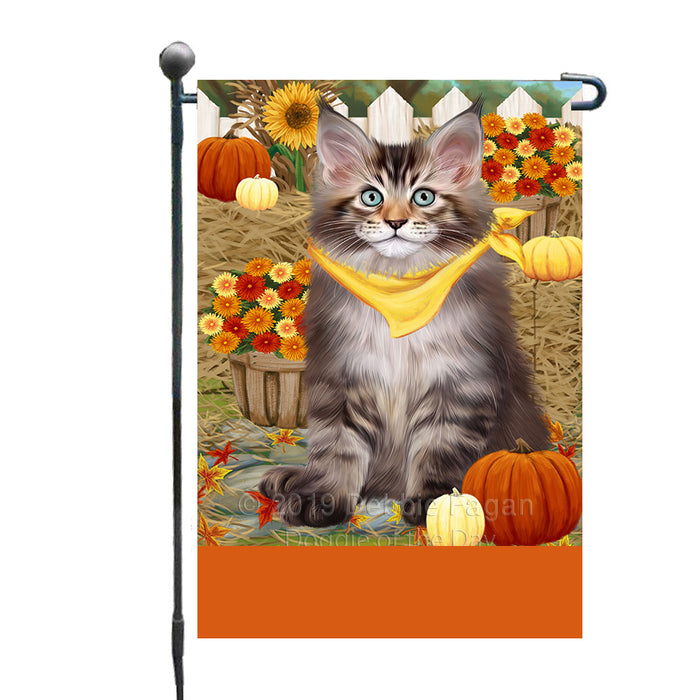 Personalized Fall Autumn Greeting Maine Coon Cat with Pumpkins Custom Garden Flags GFLG-DOTD-A61969