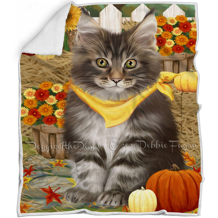 Fall Autumn Greeting Maine Coon Cat with Pumpkins Blanket BLNKT87348