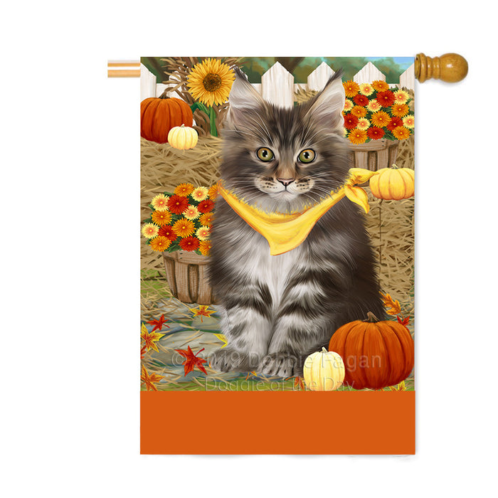 Personalized Fall Autumn Greeting Maine Coon Cat with Pumpkins Custom House Flag FLG-DOTD-A62026