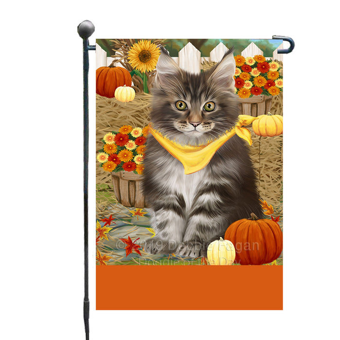 Personalized Fall Autumn Greeting Maine Coon Cat with Pumpkins Custom Garden Flags GFLG-DOTD-A61970